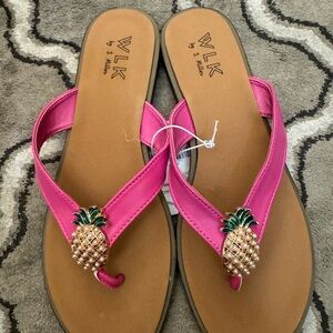 New WLK by S. Miller Hot Pink Pineapple Embellished Women's Sandals- size 9